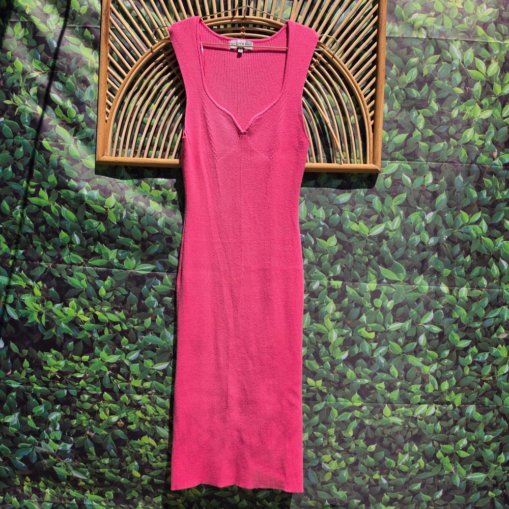 Willow & Wind Pink Ribbed Knit Sleeveless Midi Dress XL Sweetheart Neckline